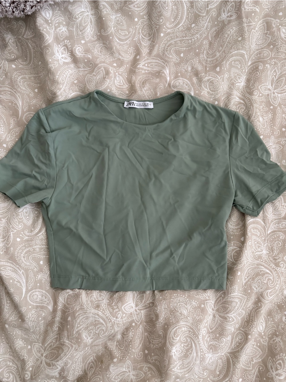 Zara Sage Green Short Sleeve Crop Top